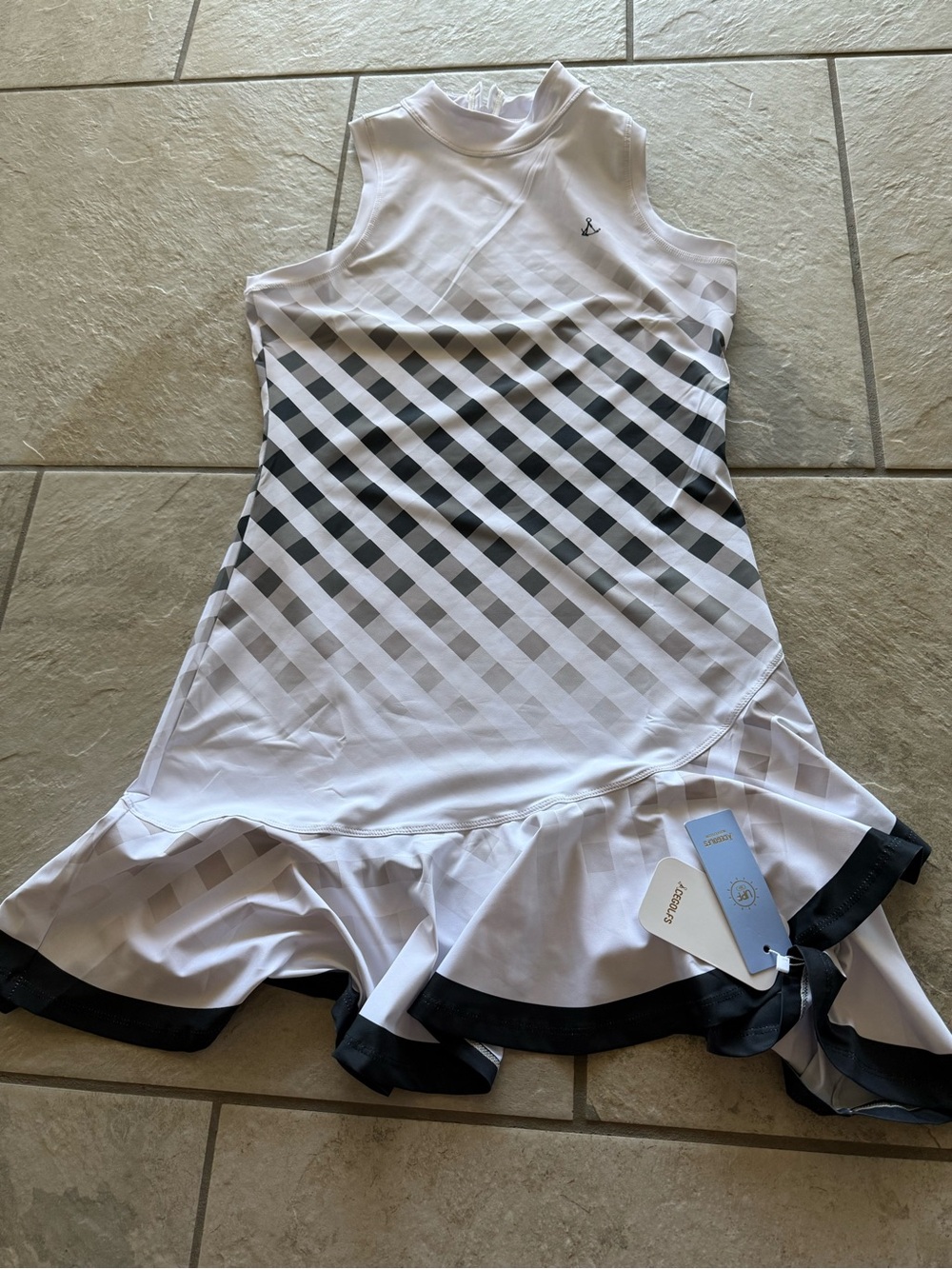 White and Black Diagonal Stripe Ruffled Golf Skirt Set - Performance Dress